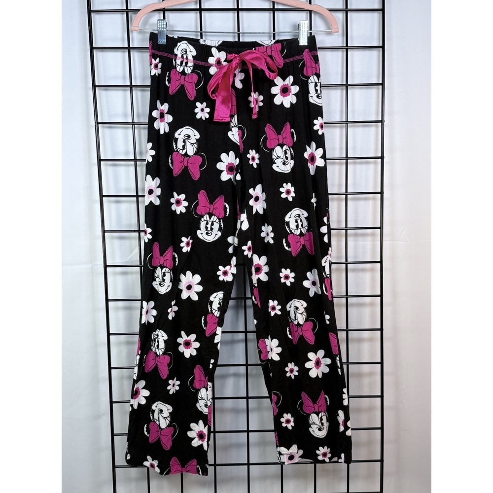 Disney Minnie Mouse Flower Pajama Pants Women's‎ S Black Pink All-Over Graphic